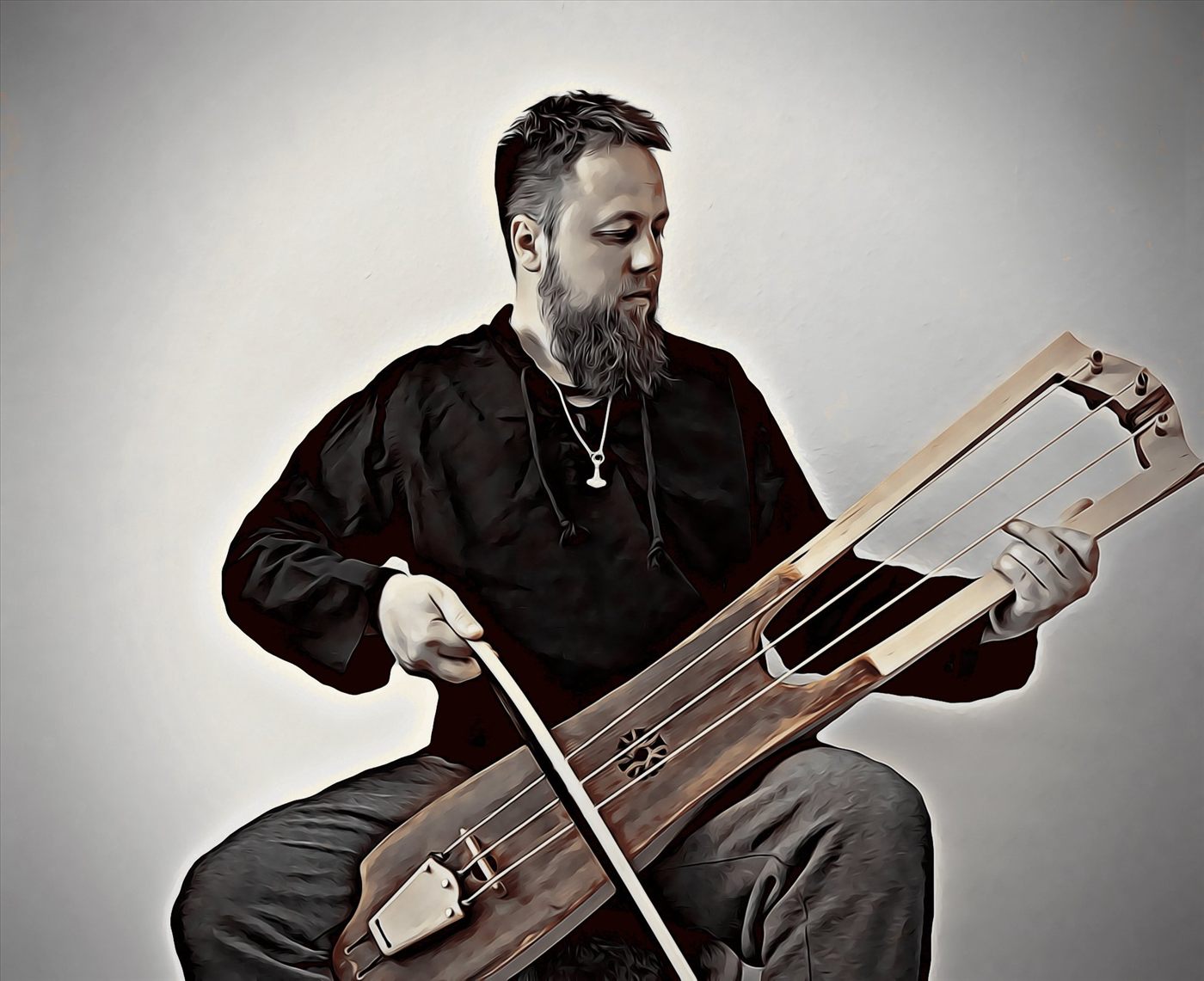 Danheim bowing the tagelharpa